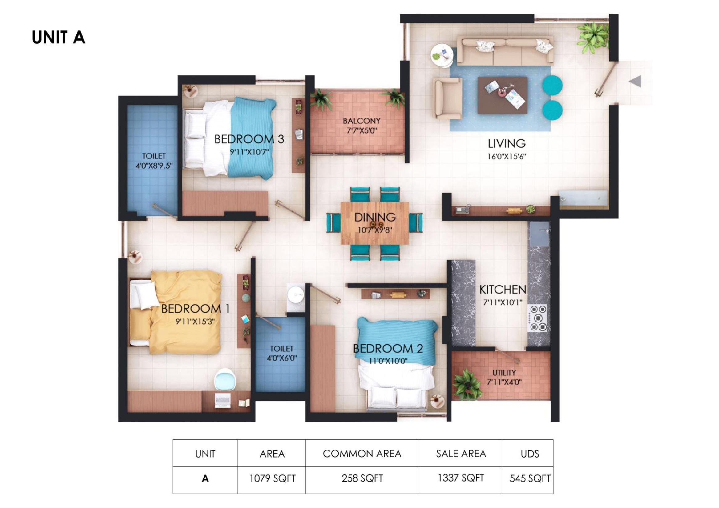 Chola Chandra Mallika, Unit A floor plan