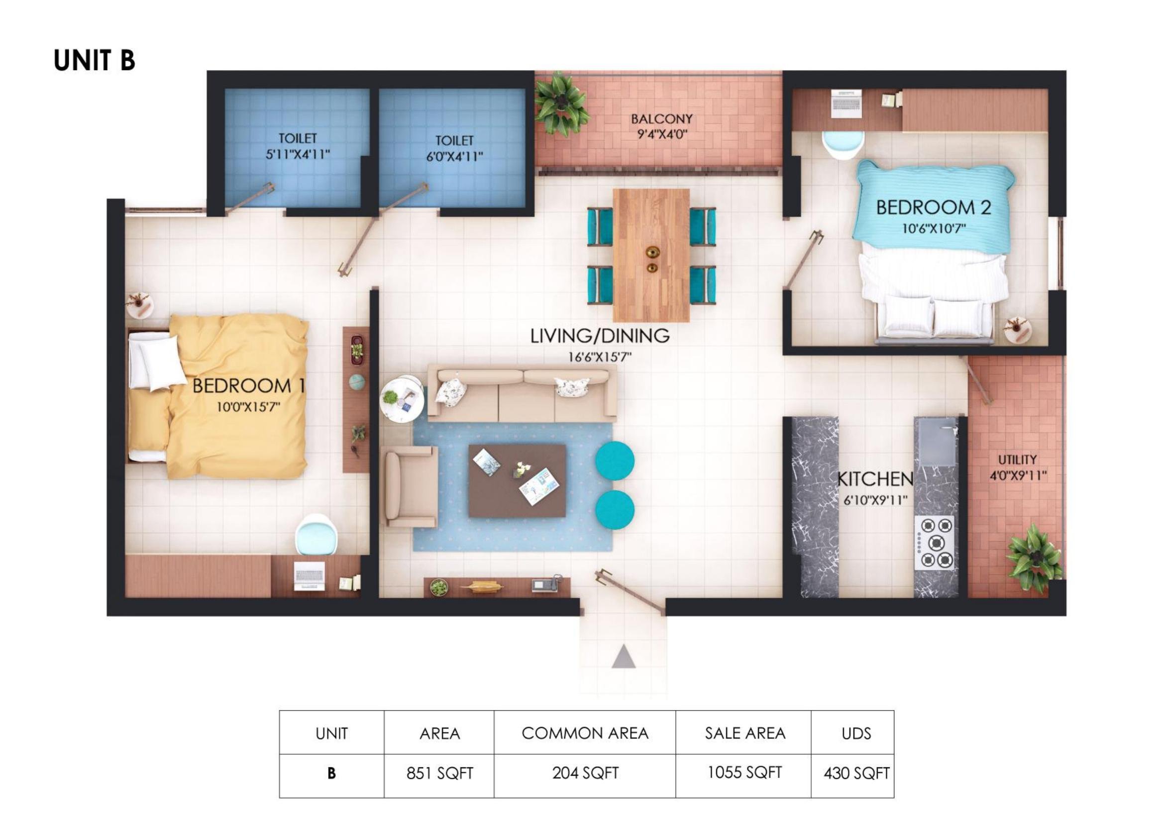 Chola Chandra Mallika, Unit B floor plan