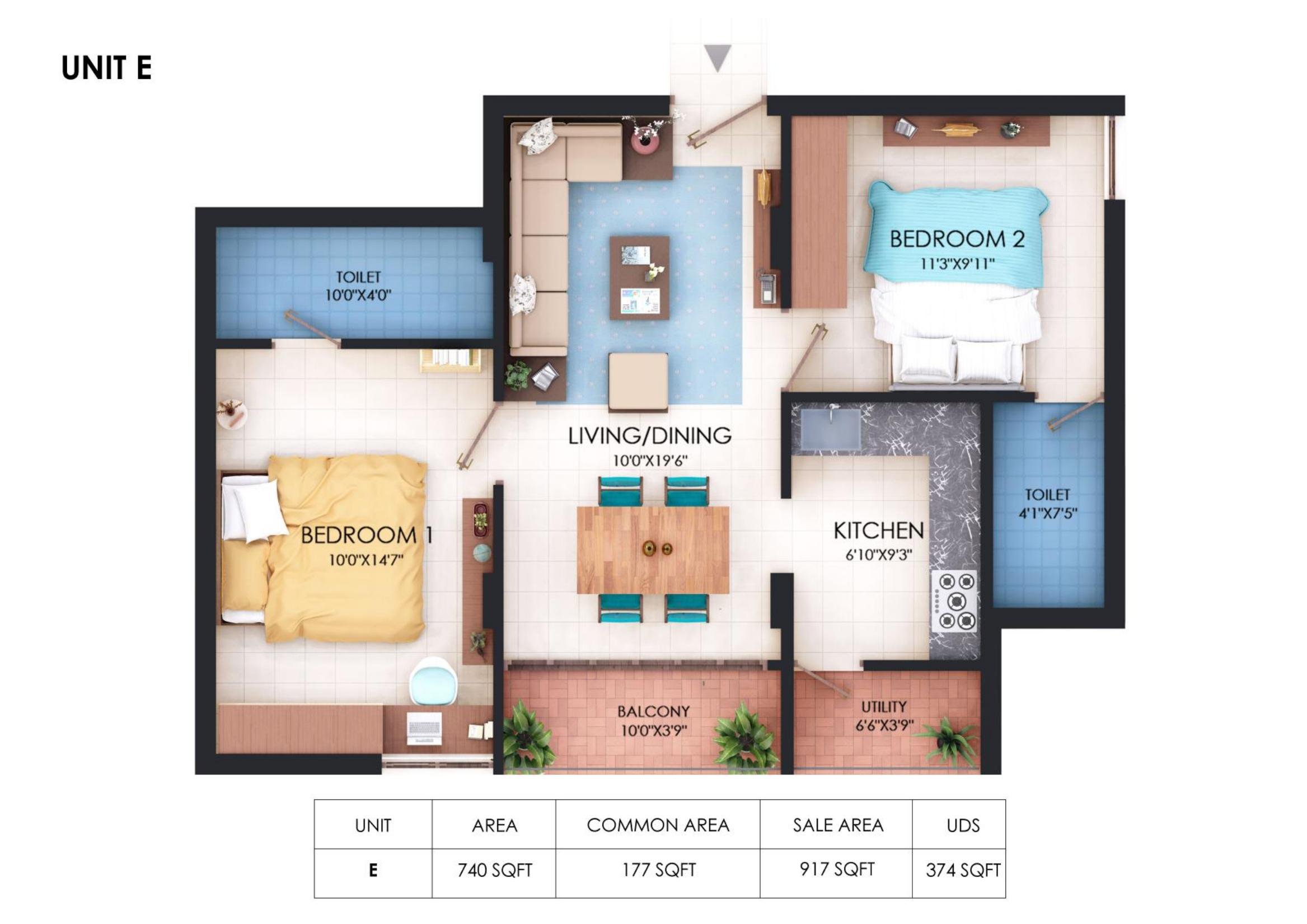 Chola Chandra Mallika, Unit E floor plan