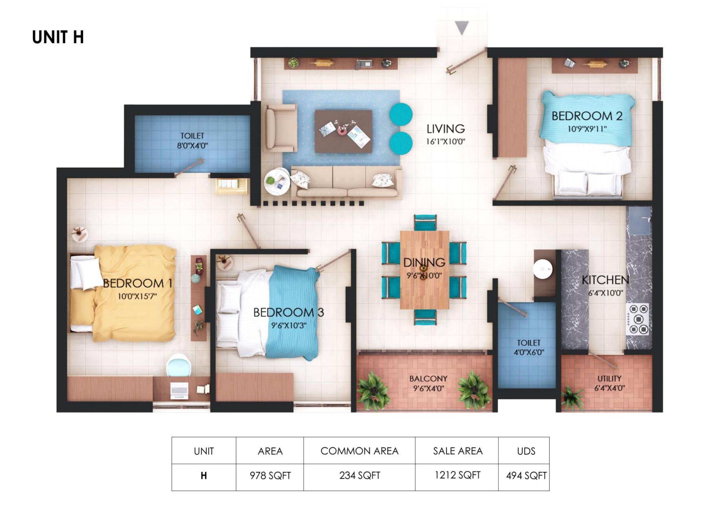 Chola Chandra Mallika, Unit H floor plan